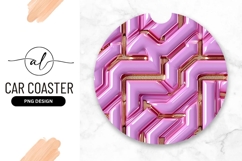 Pink And Gold Abstract Round Car Coaster Product Image 1