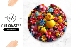 Colorful Flowers With Bee Round Car Coaster Product Image 1