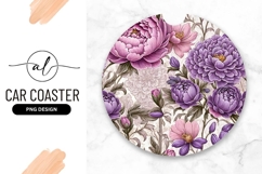 Pink Purple Flowers Round Car Coaster Png Product Image 1
