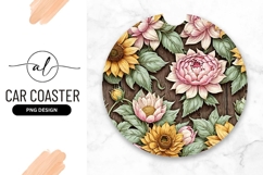 Floral Round Car Coaster Png Design Product Image 1