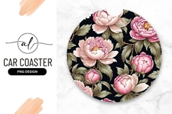 Pink Peonies On Dark Background Round Car Coaster Png Product Image 1