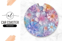 Pastel Flowers Round Car Coaster Png Design Product Image 1