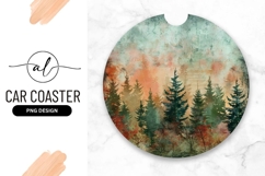 Abstract Watercolor Forest Round Car Coaster Png Product Image 1