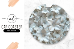 Elegant White Floral Pattern Round Car Coaster Png Product Image 1