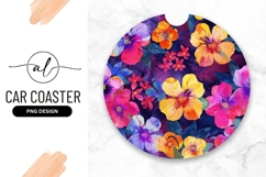 Watercolor Floral Circle Design Round Car Coaster Product Image 1