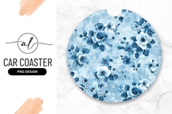 Blue Floral Pattern Round Car Coaster Png Product Image 1