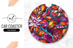 Floral Stained Glass Style Round Car Coaster Product Image 1