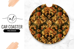 Ornate Floral Design Round Car Coaster Png Product Image 1