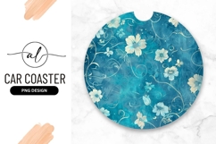 Teal Floral Round Car Coaster Png Product Image 1