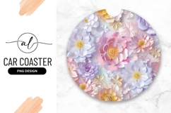 Round Car Coaster Png Pastel Floral Design Product Image 1