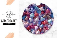 Colorful Hearts Round Car Coaster Png Design Product Image 1