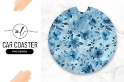 Blue Floral Pattern Round Car Coaster Png Product Image 1