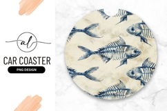 Indigo Fish Skeletons On Round Car Coaster Png Product Image 1