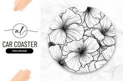 Black And White Floral Round Car Coaster Png Product Image 1