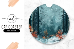 Snowy Winter Forest Round Car Coaster Png Product Image 1