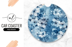 Blue Floral Background For Round Car Coaster Product Image 1