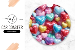 Colorful Heart Balloons Round Car Coaster Png Product Image 1