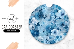 Blue Watercolor Floral Round Car Coaster Png Product Image 1