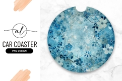 Blue Floral Design Round Car Coaster Png Product Image 1