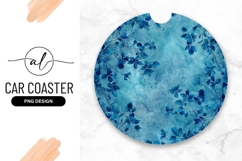 Blue Floral Grunge Round Car Coaster Png Product Image 1