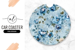 Blue Floral Pattern Round Car Coaster Png Product Image 1