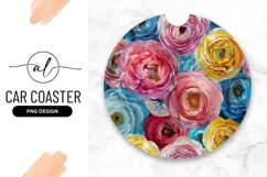 Round Floral Car Coaster Png Ranunculus Flowers Product Image 1