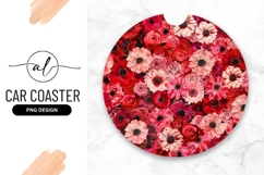 Red And Pink Floral Round Car Coaster Product Image 1