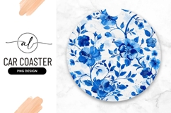 Blue Floral Watercolor Round Car Coaster Png Product Image 1