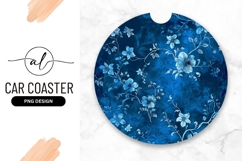 Blue Floral Round Car Coaster Png Design Product Image 1