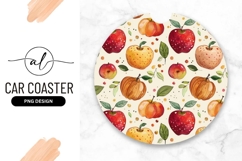 Watercolor Apple Pattern Design Round Car Coaster Product Image 1