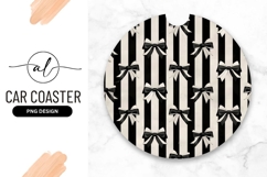 Black And White Bows On Stripes Round Car Coaster Product Image 1