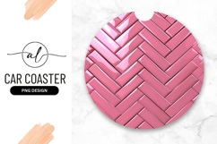 Pink Herringbone Pattern Round Car Coaster Png Product Image 1
