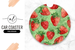 Strawberry Watercolor Pattern Round Car Coaster Png Product Image 1