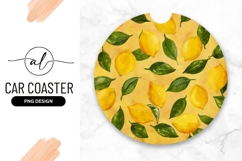 Lemon And Leaf Pattern Round Car Coaster Product Image 1