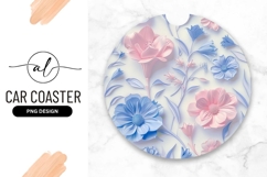 Pink And Blue Floral Round Car Coaster Product Image 1