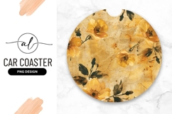 Yellow Floral Vintage Round Car Coaster Png Product Image 1