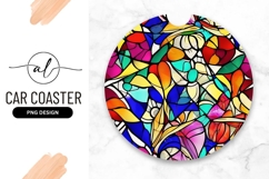 Vibrant Abstract Stained Glass Round Car Coaster Product Image 1