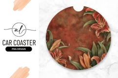 Red Lily Floral Illustration Round Car Coaster Png Design Product Image 1