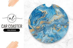Blue and Gold Marble Swirls Design on Round Car Coaster Png Product Image 1