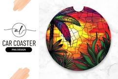 Tropical Sunset Palm Tree Stained Glass Illustration Product Image 1