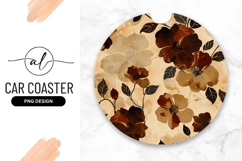 Floral Pattern Round Car Coaster Png with Brown and Beige Product Image 1