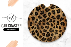 Round Car Coaster Png Leopard Print Pattern on Brown Product Image 1