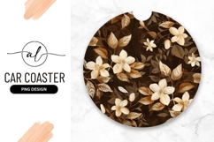 Floral Pattern Round Car Coaster Png with Beige Flowers Product Image 1