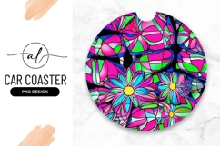 Colorful Stained Glass Flower Round Car Coaster Png Product Image 1