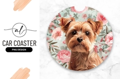 Yorkshire Terrier Dog Portrait with Pink Roses Product Image 1
