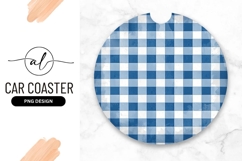 Blue and White Gingham Pattern Round Car Coaster Png Product Image 1