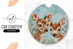 Two Fawn Illustration on Blue Background with Floral Element Product Image 1