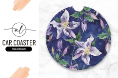 Watercolor Clematis Flowers on Dark Blue Background Product Image 1