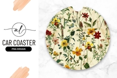 Floral Illustration in a Round Car Coaster Design flowers Product Image 1