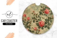 Vintage Rose Illustration Round Car Coaster Png Product Image 1